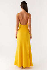 Etui Gelbes Satin Spaghettiträger Abendkleid